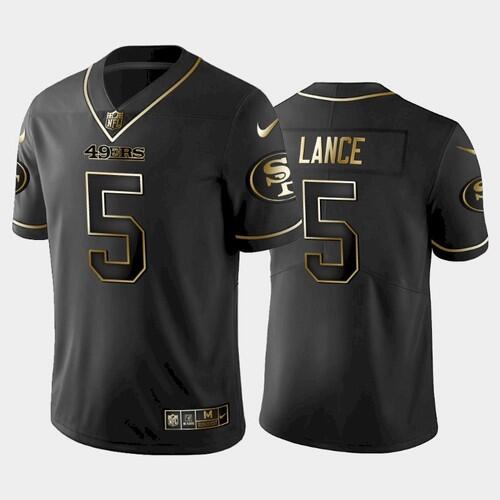 Men's San Francisco 49ers #5 Trey Lance Black golden edition Stitched NFL Jersey